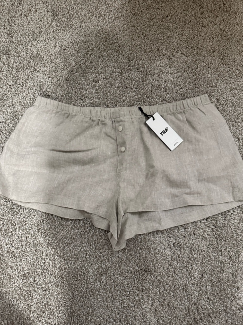Aritzia TNA Linen-Blend High Waist Shorts - Taupe